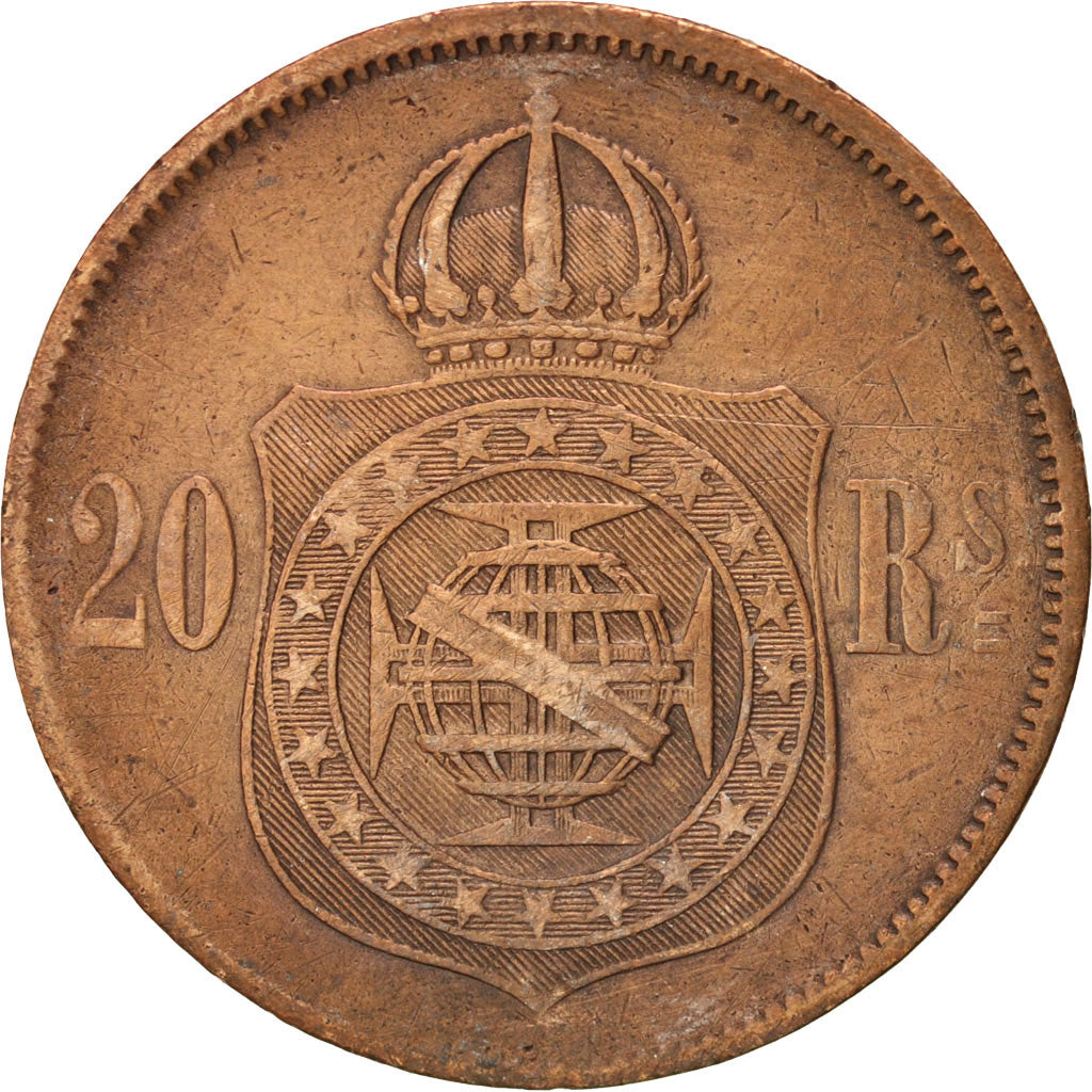 Brazil, Pedro II, 20 Reis, 1869, EF(40-45), Bronze, KM:474