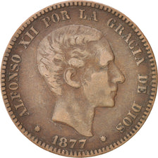 Spain, Alfonso XII, 10 Centimos, 1877, EF(40-45), Bronze, KM:675