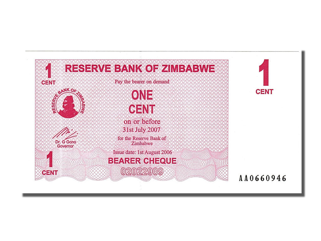 Banknote, Zimbabwe, 1 Cent, 2006, 2006-08-01, UNC(65-70)