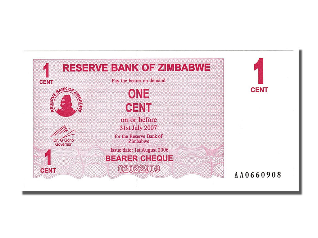 Banknote, Zimbabwe, 1 Cent, 2006, 2006-08-01, UNC(65-70)