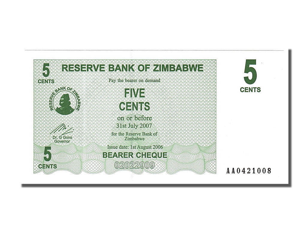 Banknote, Zimbabwe, 5 Cents, 2006, 2006-08-01, UNC(65-70)