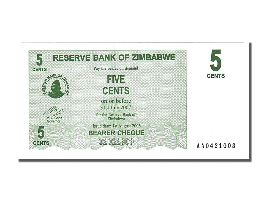 Banknote, Zimbabwe, 5 Cents, 2006, 2006-08-01, UNC(65-70)