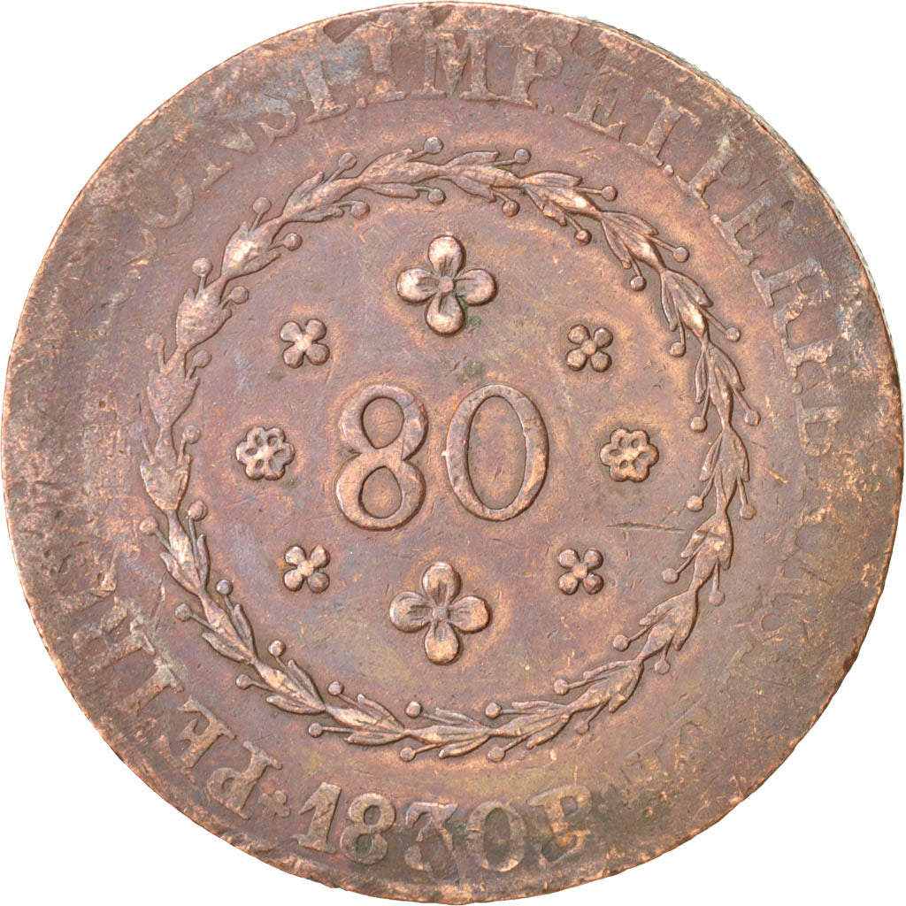 Brazil, Pedro I, 80 Reis, 1830, Rio de Janeiro, VF(20-25), Copper, KM:366.1