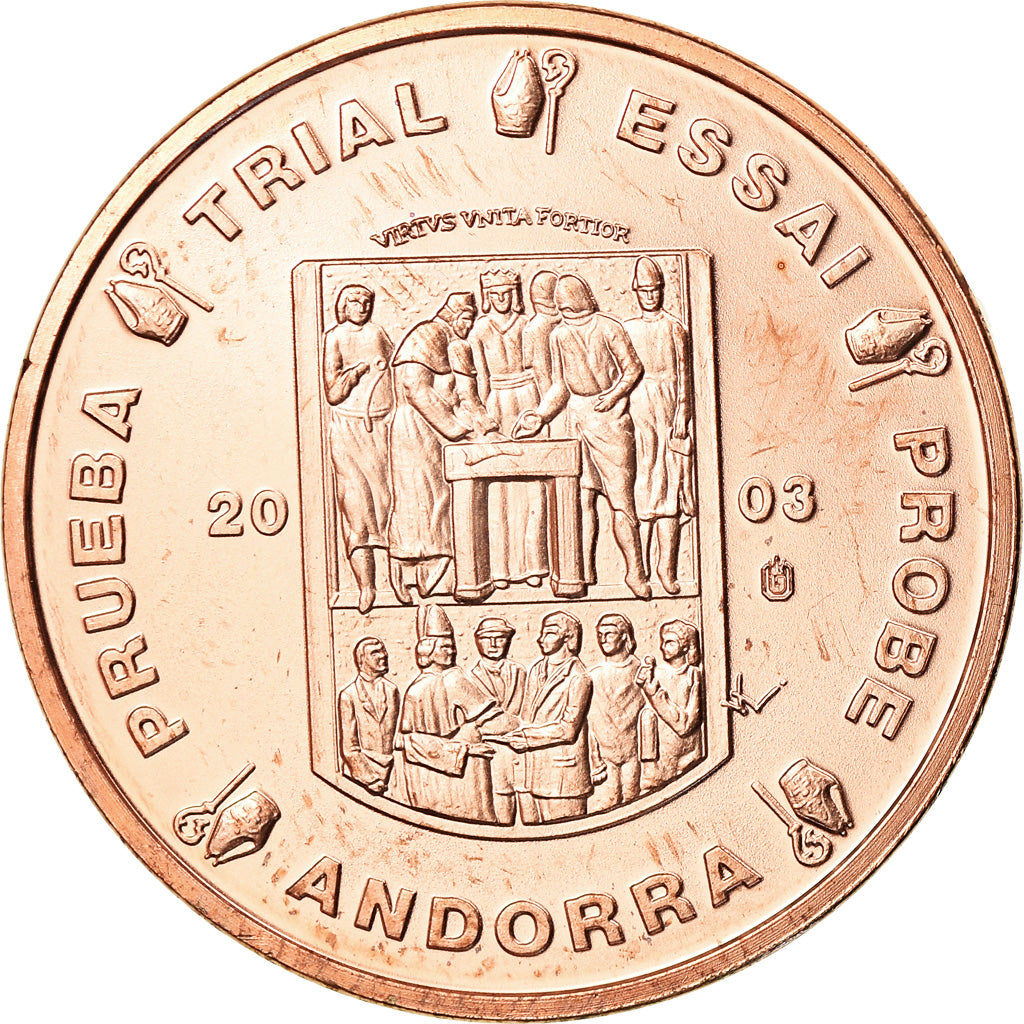 Andorra, medaglia, 5 C, Essai-Trial, 2003, FDC, Rame