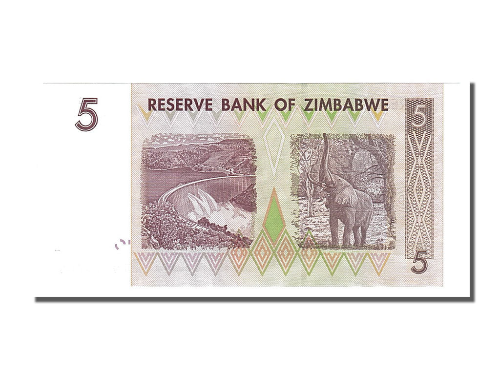 Banconote, Zimbabwe, 5 Dollars, 2007, FDS
