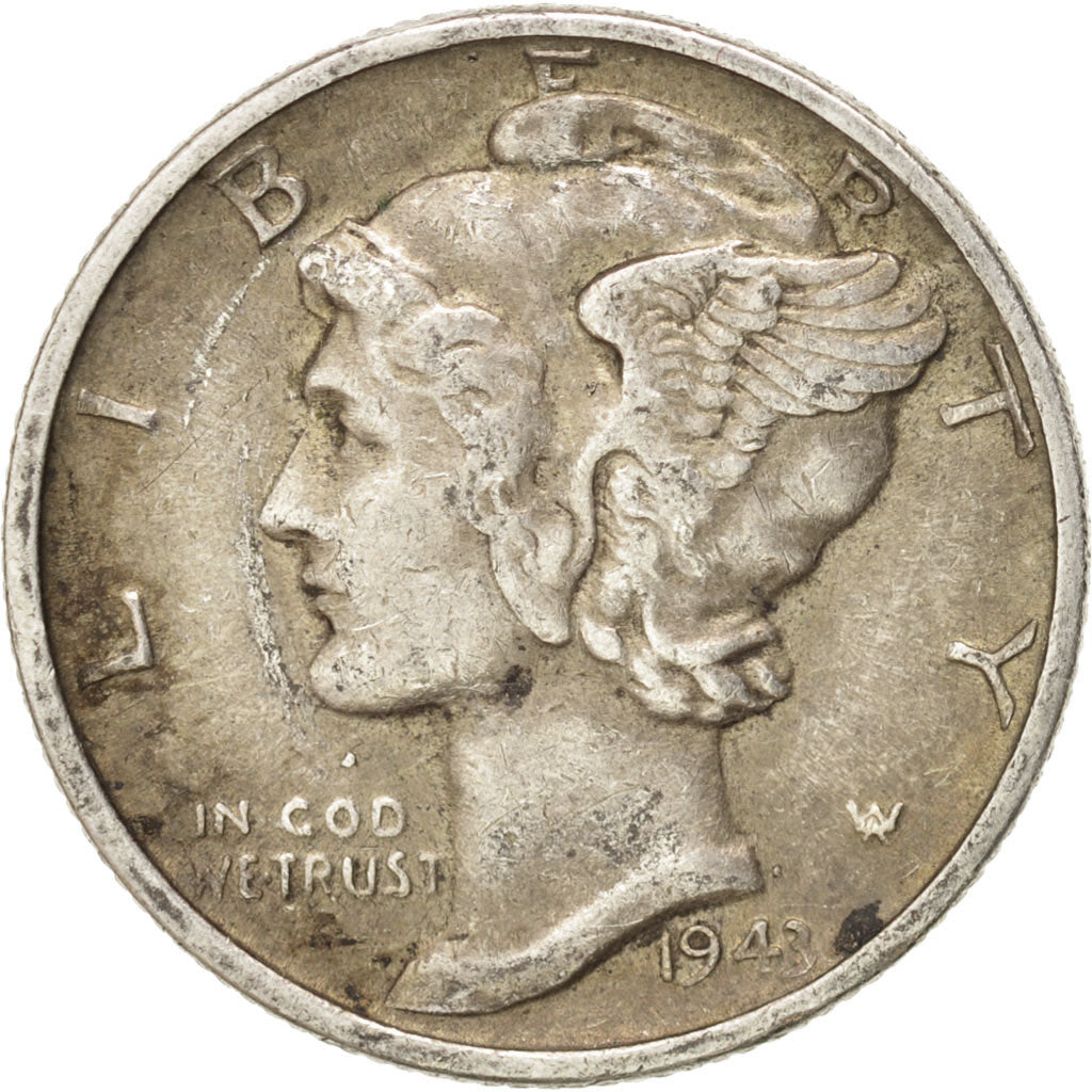 United States, Mercury Dime, 1943, Philadelphia, EF(40-45), Silver, KM 140