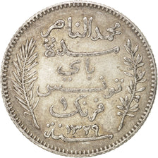 Tunisia, Muhammad al-Nasir Bey, Franc, 1911, Paris, EF(40-45), Silver, KM:238