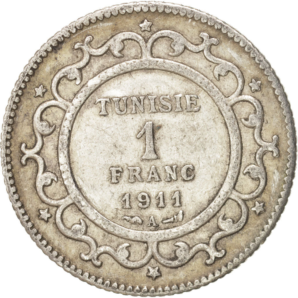 Tunisia, Muhammad al-Nasir Bey, Franc, 1911, Paris, EF(40-45), Silver, KM:238