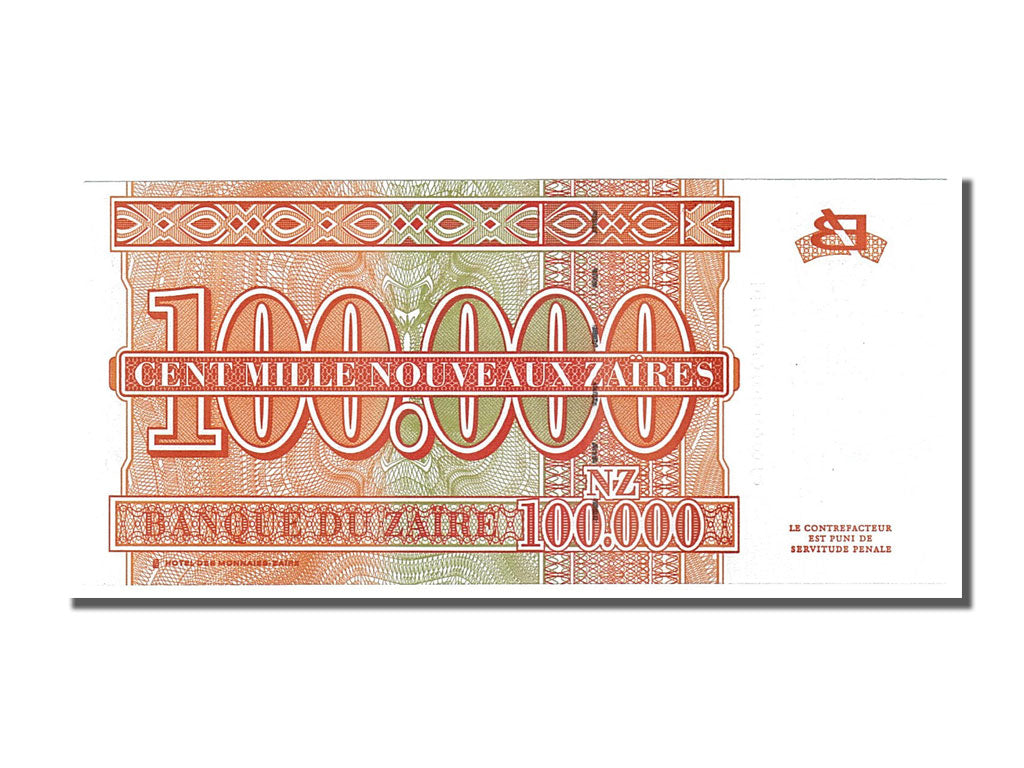 Banconote, Zaire, 100,000 Nouveaux Zaïres, 1996, 1996-06-30, FDS