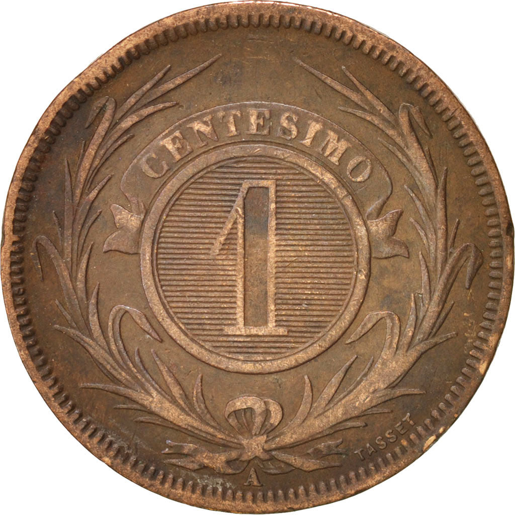 Uruguay, Centesimo, 1869, Paris, EF(40-45), Bronze, KM 11