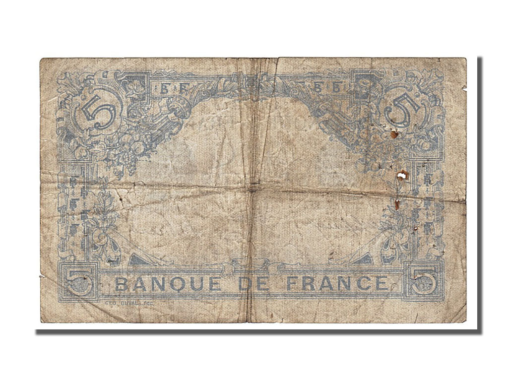 Banknote, France, 5 Francs, 5 F 1912-1917 ''Bleu'', 1916, 1916-08-25, VF(20-25)