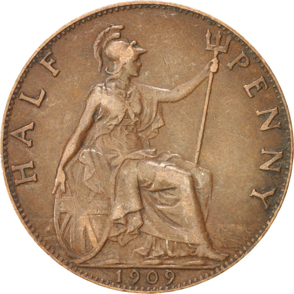 Great Britain, Edward VII, 1/2 Penny, 1909, EF(40-45), Bronze, KM:793.2