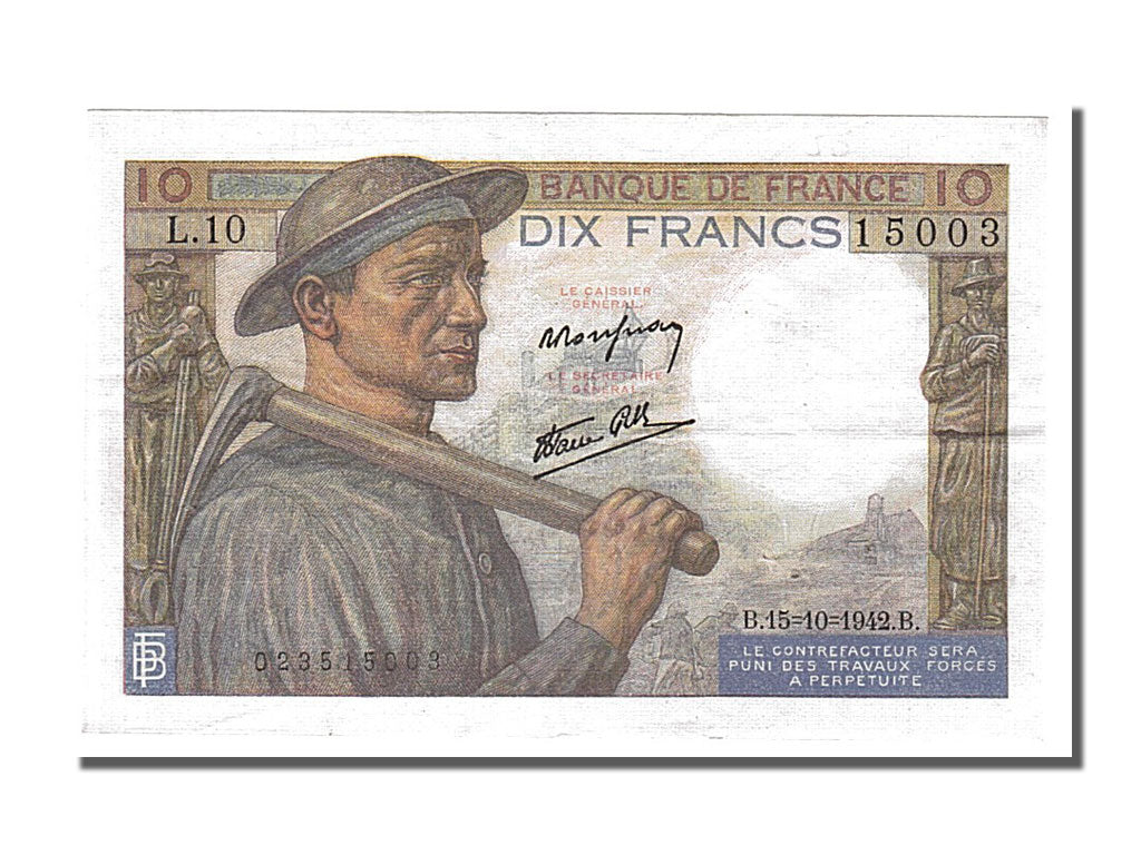 France, 10 Francs, 10 F 1941-1949 ''Mineur'', 1942, KM #99d, 1942-10-15,...