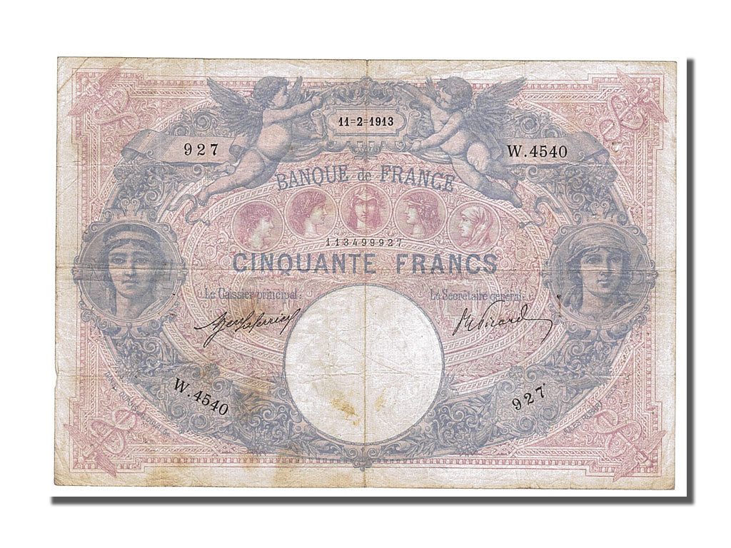 France, 50 Francs, 50 F 1889-1927 ''Bleu et Rose'', 1913, KM #64e, 1913-02-11,..
