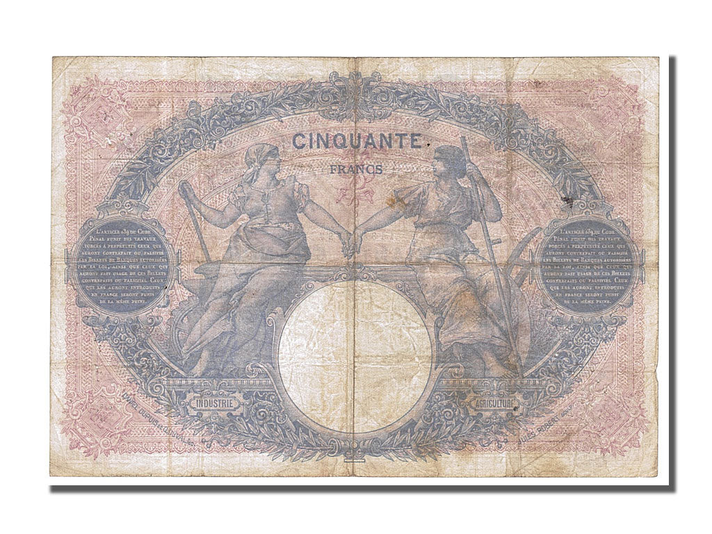 France, 50 Francs, 50 F 1889-1927 ''Bleu et Rose'', 1913, KM #64e, 1913-02-11,..