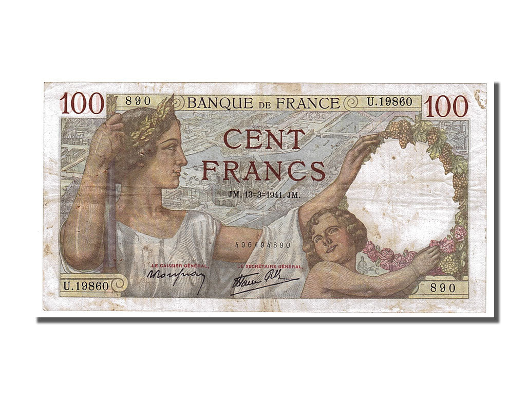 France, 100 Francs, 100 F 1939-1942 ''Sully'', 1941, KM #94, 1941-03-13,...