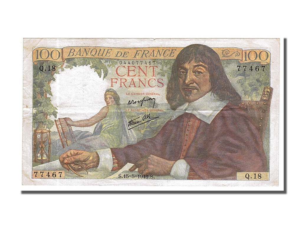 FRANCE, 100 Francs, 100 F 1942-1944 ''Descartes'', 1942, 1942-05-15, AU(50-53),.
