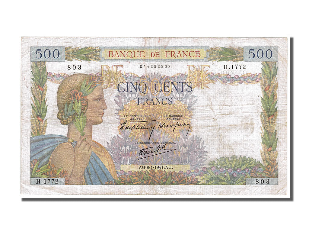 Banknote, France, 500 Francs, 500 F 1940-1944 ''La Paix'', 1941, 1941-01-09
