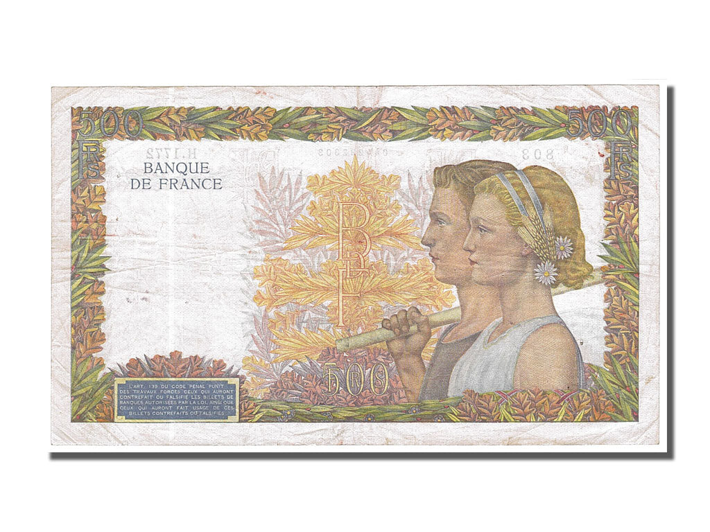 Banknote, France, 500 Francs, 500 F 1940-1944 ''La Paix'', 1941, 1941-01-09