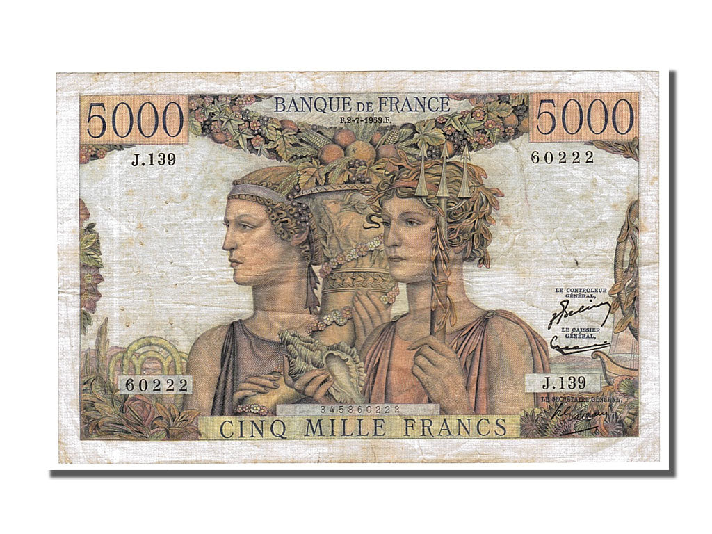 Banknot, Francja, 5000 Francs, Terre et Mer, 1953, 1953-07-02, EF(40-45)