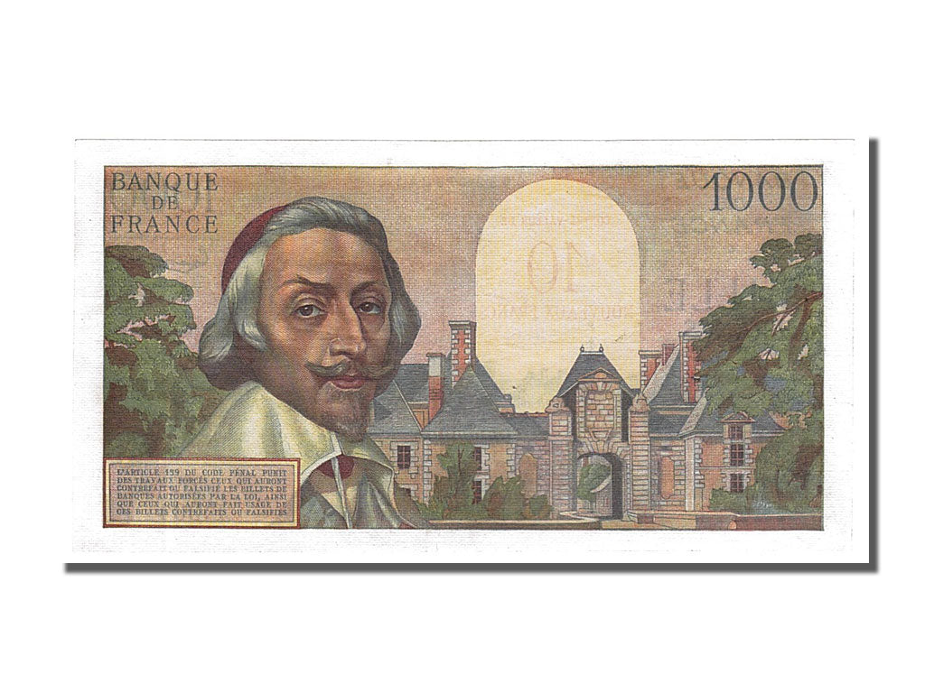 France, 10 Nouveaux Francs on 1000 Francs, 1955-1959 Overprinted with...