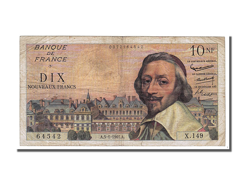 France, 10 Nouveaux Francs, 10 NF 1959-1963 ''Richelieu'', 1961, KM #142a,...