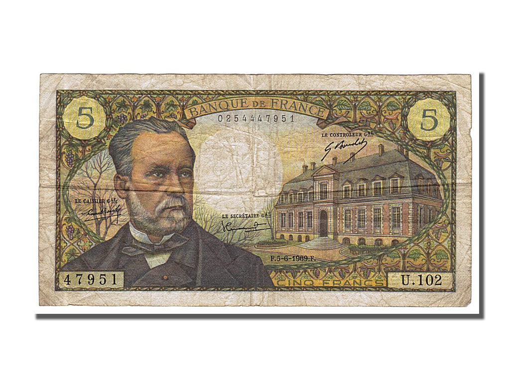 France, 5 Francs, 5 F 1966-1970 ''Pasteur'', 1969, KM #146b, 1969-06-05,...