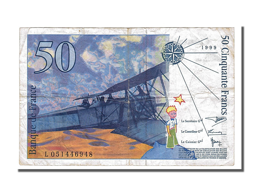 France, 50 Francs, 50 F 1992-1999 ''St Exupéry'', 1999, KM #157Ad, EF(40-45), L,
