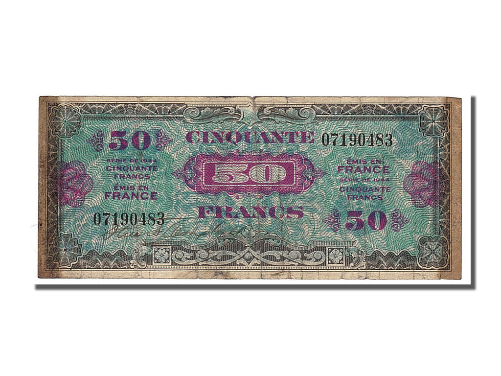 France, 50 Francs, 1944 Flag/France, 1944, KM #117a, VF(20-25), 07190483,...