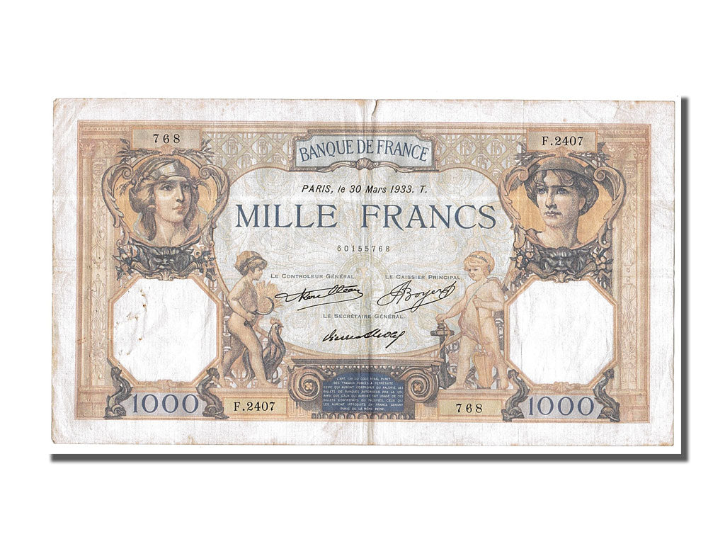 Biljet, Frankrijk, 1000 Francs, 1 000 F 1927-1940 ''Cérès et Mercure'', 1933