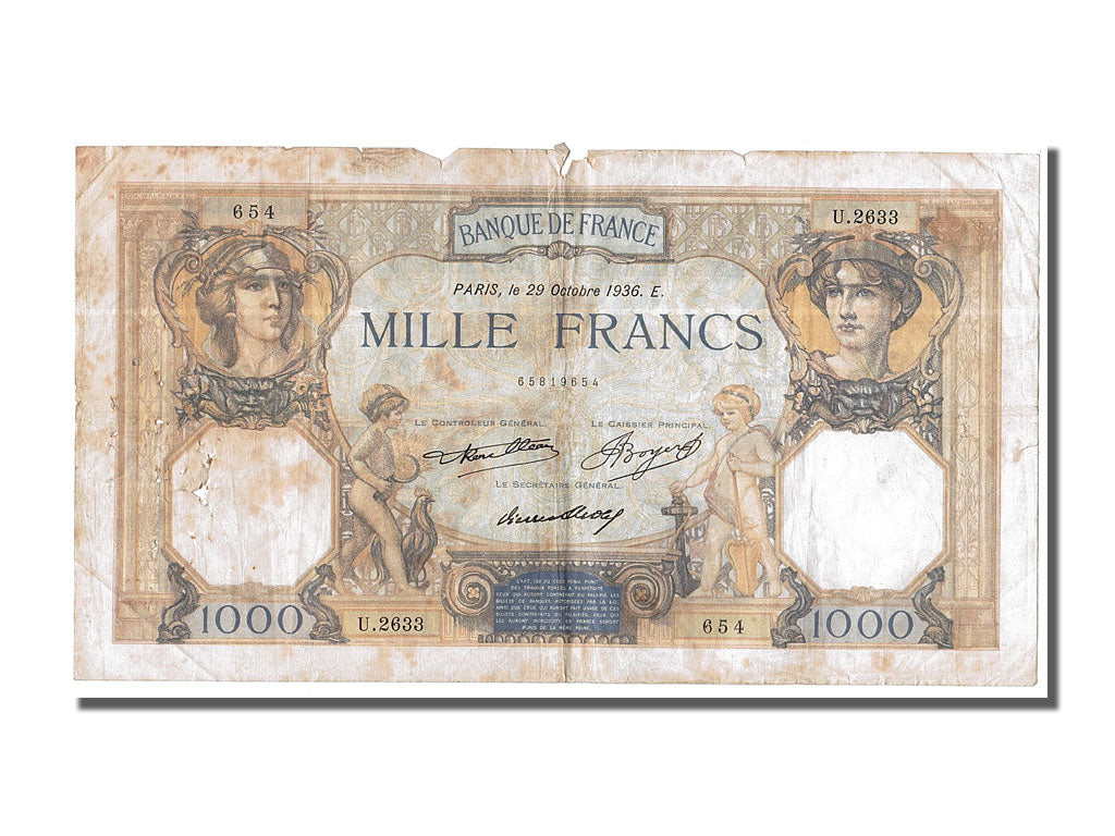France, 1000 Francs, 1 000 F 1927-1940 ''Cérès et Mercure'', 1936, KM #79c, 1...