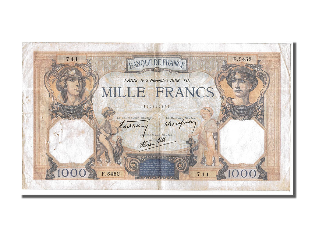 Francia, 500 Francs, 1 000 F 1927-1940 ''Cérès et Mercure'', 1938, KM:88c,...