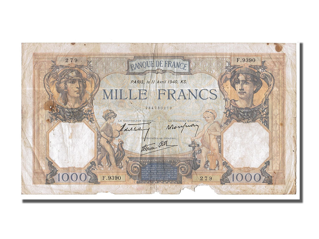 Francia, 500 Francs, 1 000 F 1927-1940 ''Cérès et Mercure'', 1940, KM:88c,...