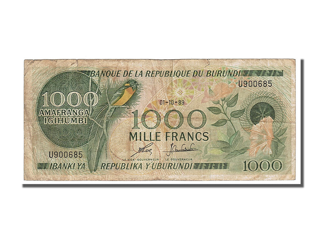 Burundi, 1000 Francs, 1989, KM #31d, 1989-10-01, EF(40-45), U