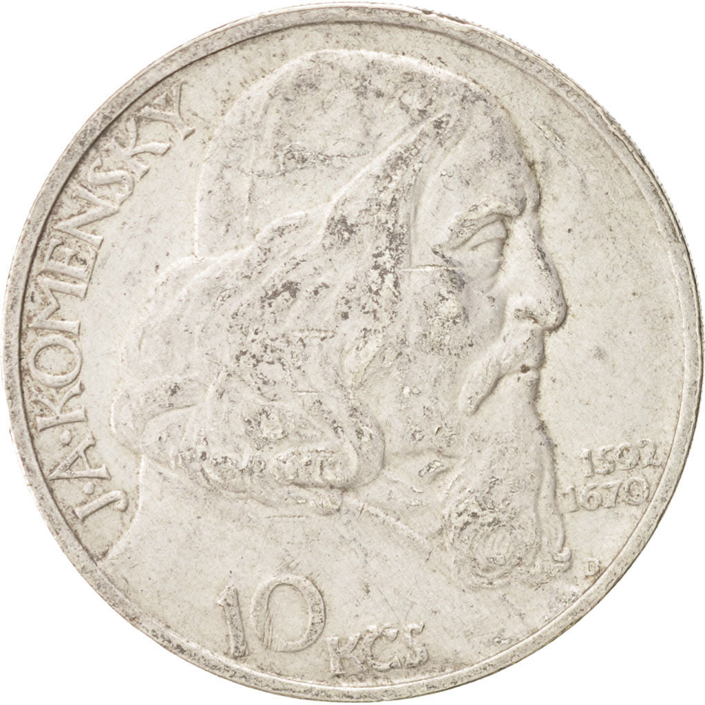 Czechoslovakia, 10 Korun Komensky, 1957, AU(50-53), Silver, KM:48