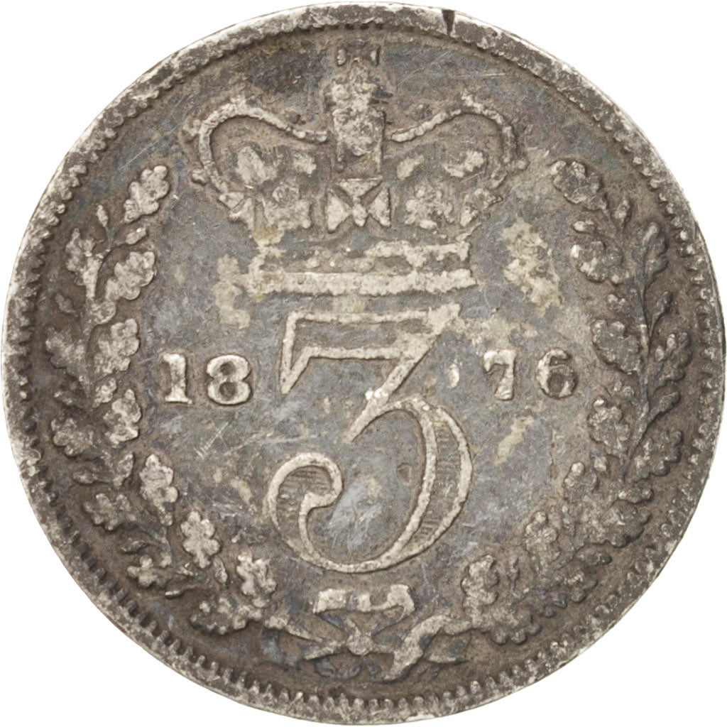 Great Britain, Victoria, 3 Pence, 1876, VF(20-25), Silver, KM 730