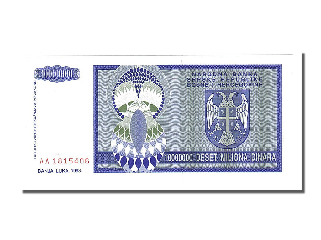 Billet, Bosnia - Herzegovina, 10 Million Dinara, 1993, NEUF