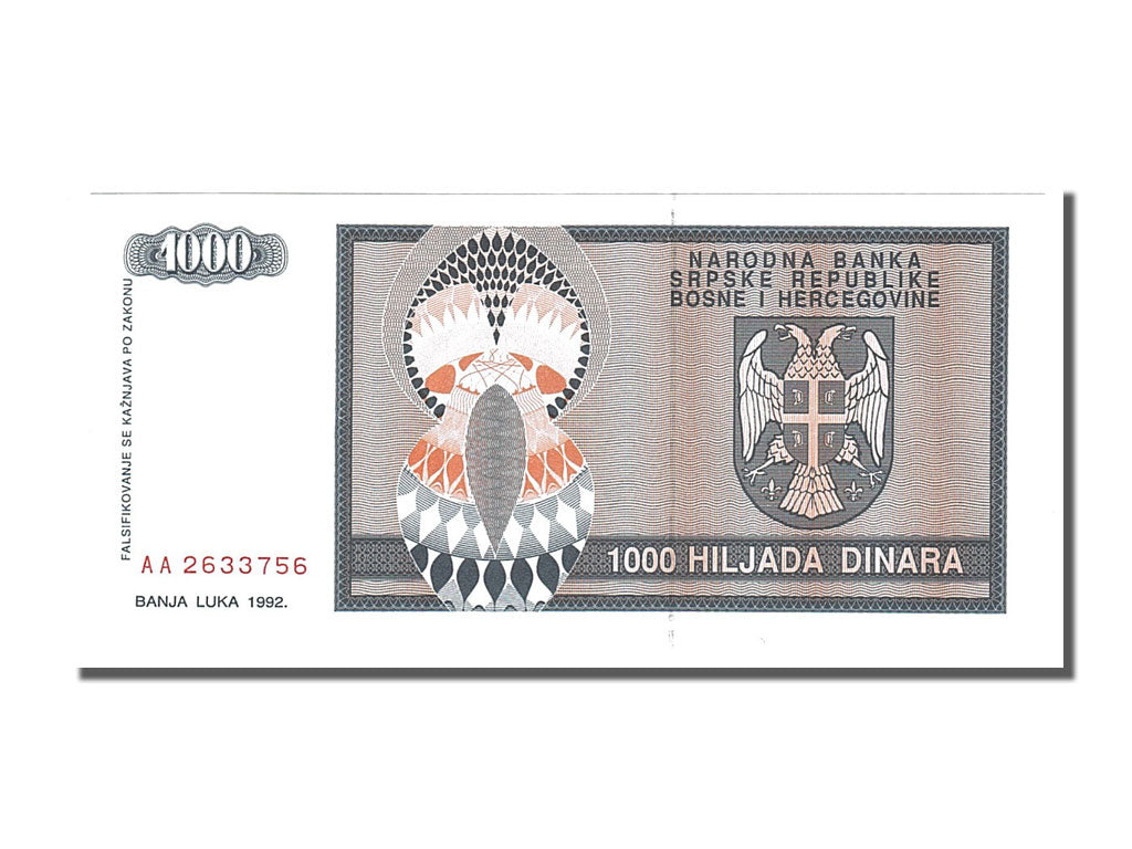 Banknote, Bosnia - Herzegovina, 1000 Dinara, 1992, UNC(65-70)