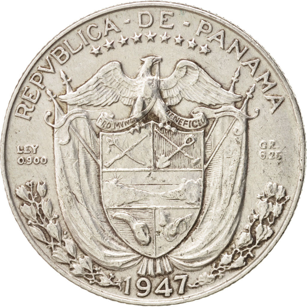 Panama, 1/4 Balboa, 1947, AU(50-53), Silver, KM:11.1