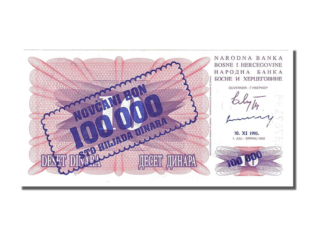 Banknote, Bosnia - Herzegovina, 100,000 Dinara, 1993, 1993-11-10, UNC(65-70)