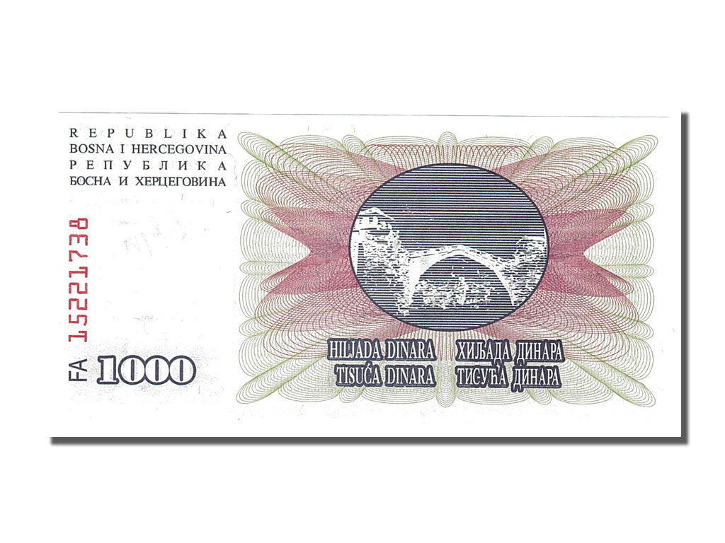 Banconote, Bosnia - Erzegovina, 1000 Dinara, 1992, 1992-07-01, FDS