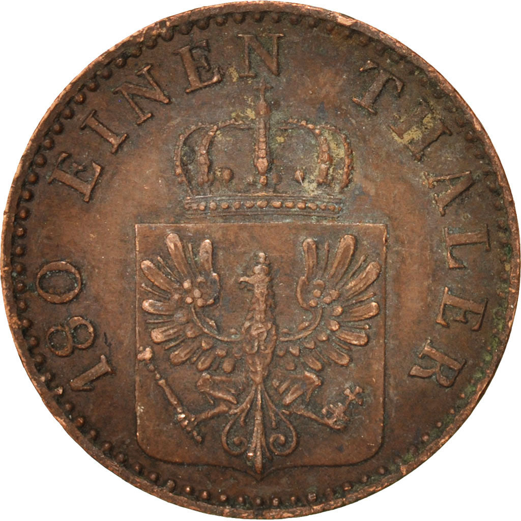 German States, PRUSSIA, Wilhelm I, 2 Pfennig, 1864,Berlin,AU(50-53),Copper,KM481