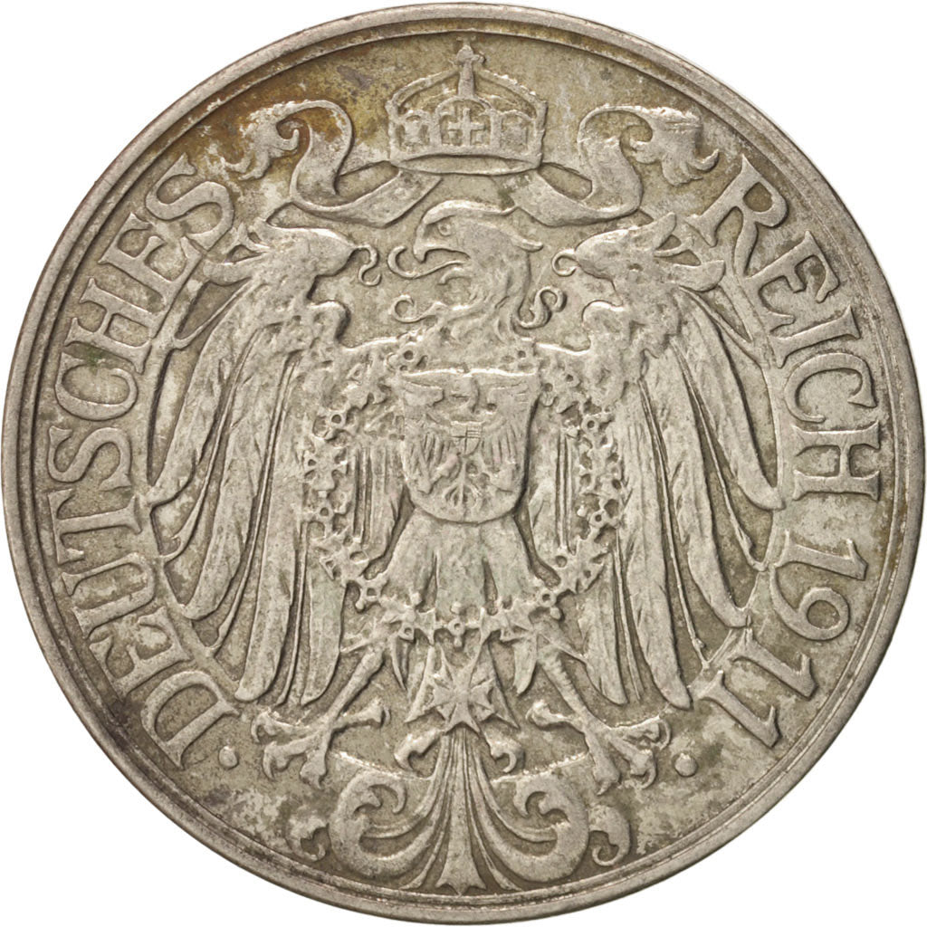 GERMANY - EMPIRE, Wilhelm II, 25 Pfennig, 1911, Berlin, TTB+, Nickel, KM:18