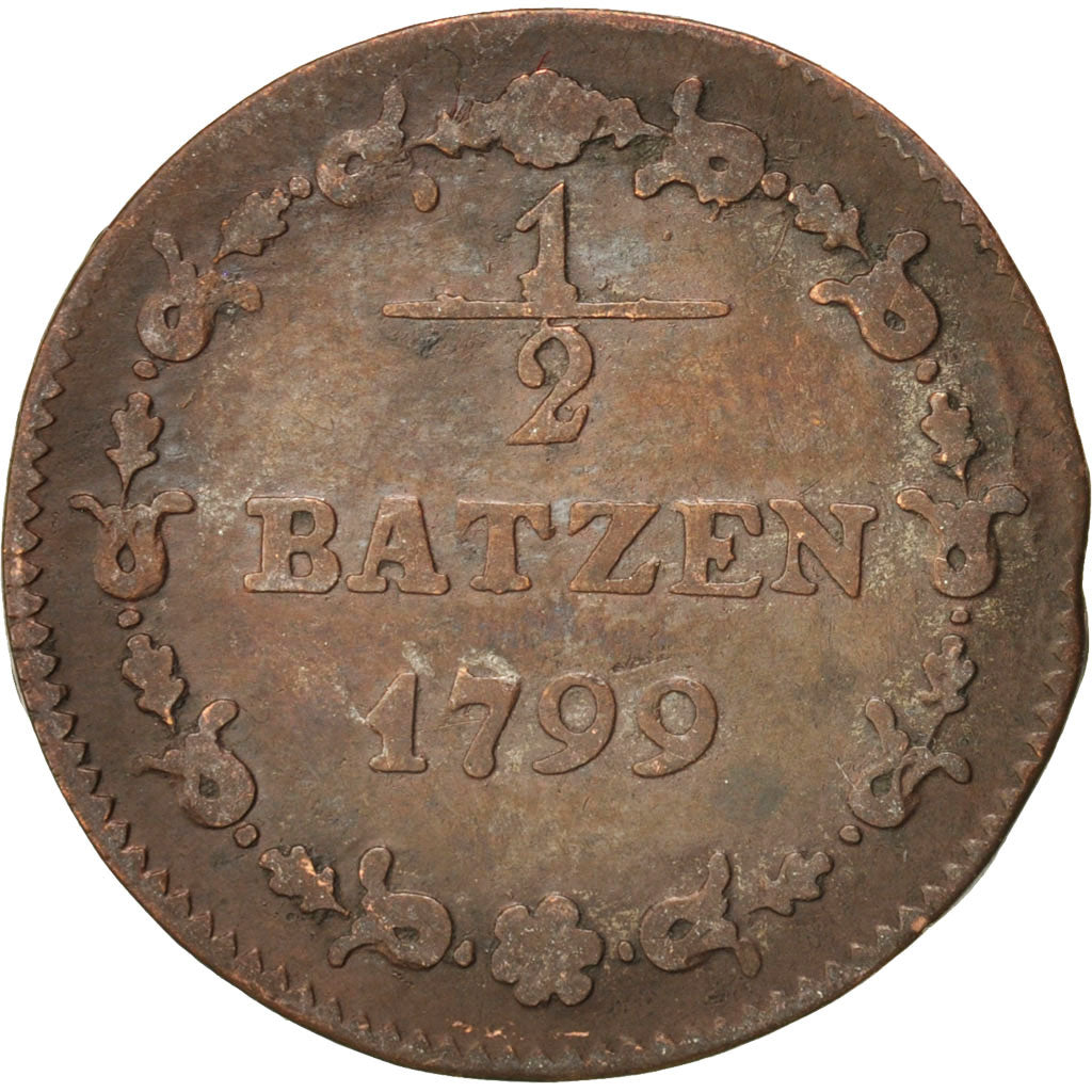 Schweiz, 1/2 Batzen, 1799, VF(30-35), Billon, KM:A6