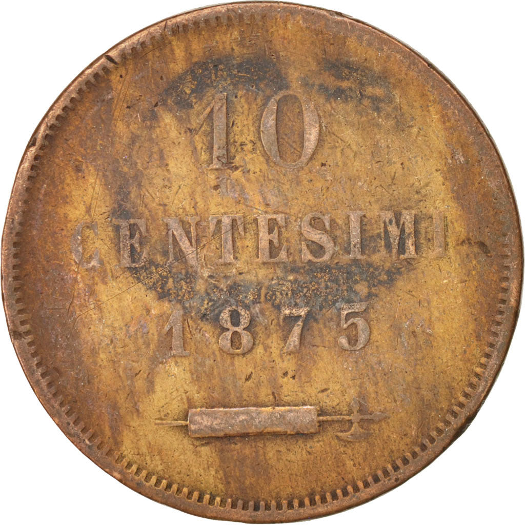 San Marino, 10 Centesimi, 1875, MB+, Rame, KM:2
