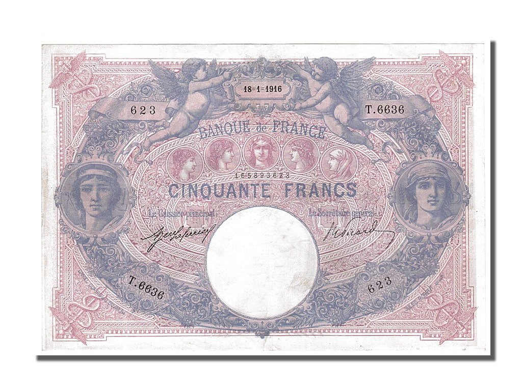 France, 50 Francs, 50 F 1889-1927 ''Bleu et Rose'', 1916, KM #64e, 1916-01-18,..