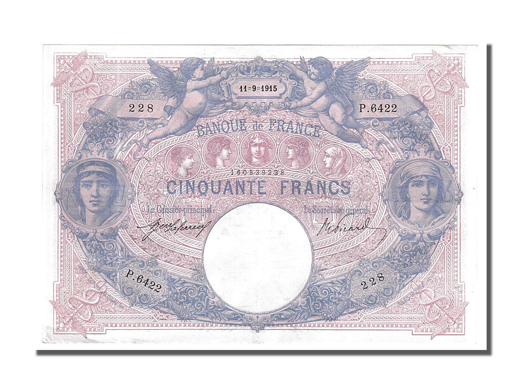 Banconote, Francia, 50 Francs, 50 F 1889-1927 ''Bleu et Rose'', 1915