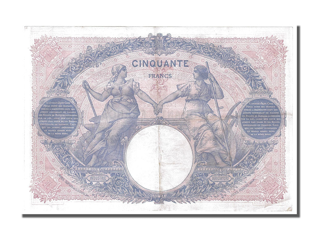 Banconote, Francia, 50 Francs, 50 F 1889-1927 ''Bleu et Rose'', 1915