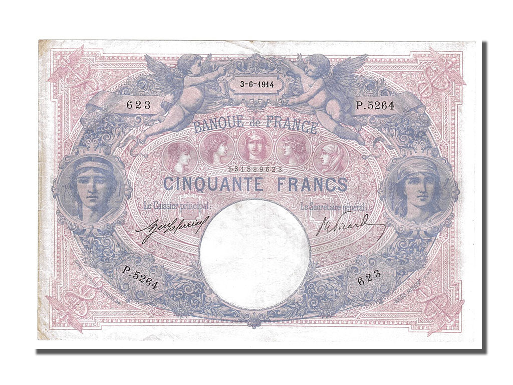 Banknote, France, 50 Francs, 50 F 1889-1927 ''Bleu et Rose'', 1914, 1914-06-03