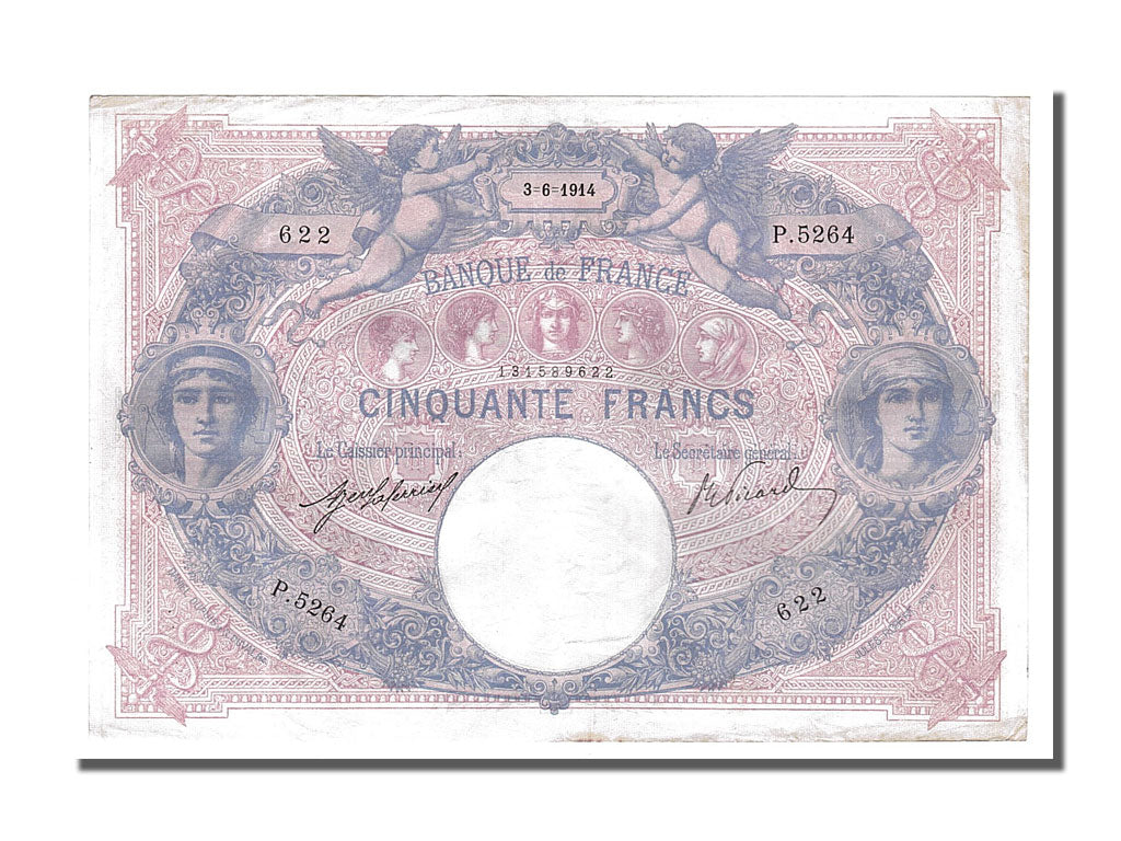 Banknote, France, 50 Francs, 50 F 1889-1927 ''Bleu et Rose'', 1914, 1914-06-03